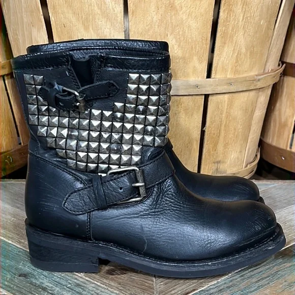 Ash Tennessee Nickle Studded Black Leather Ankle Biker Boots